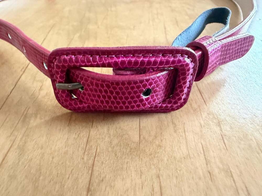 The Limited Pink Snakeskin Embossed Slim Leather Belt